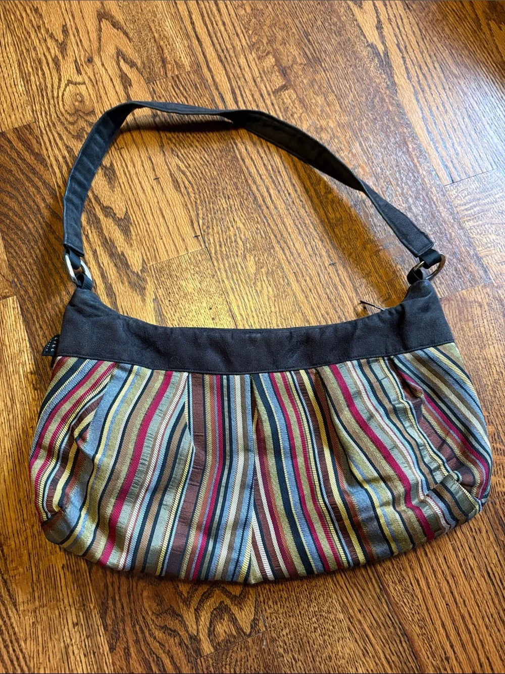 Striped Multicolor Shoulder Bag with Black Trim